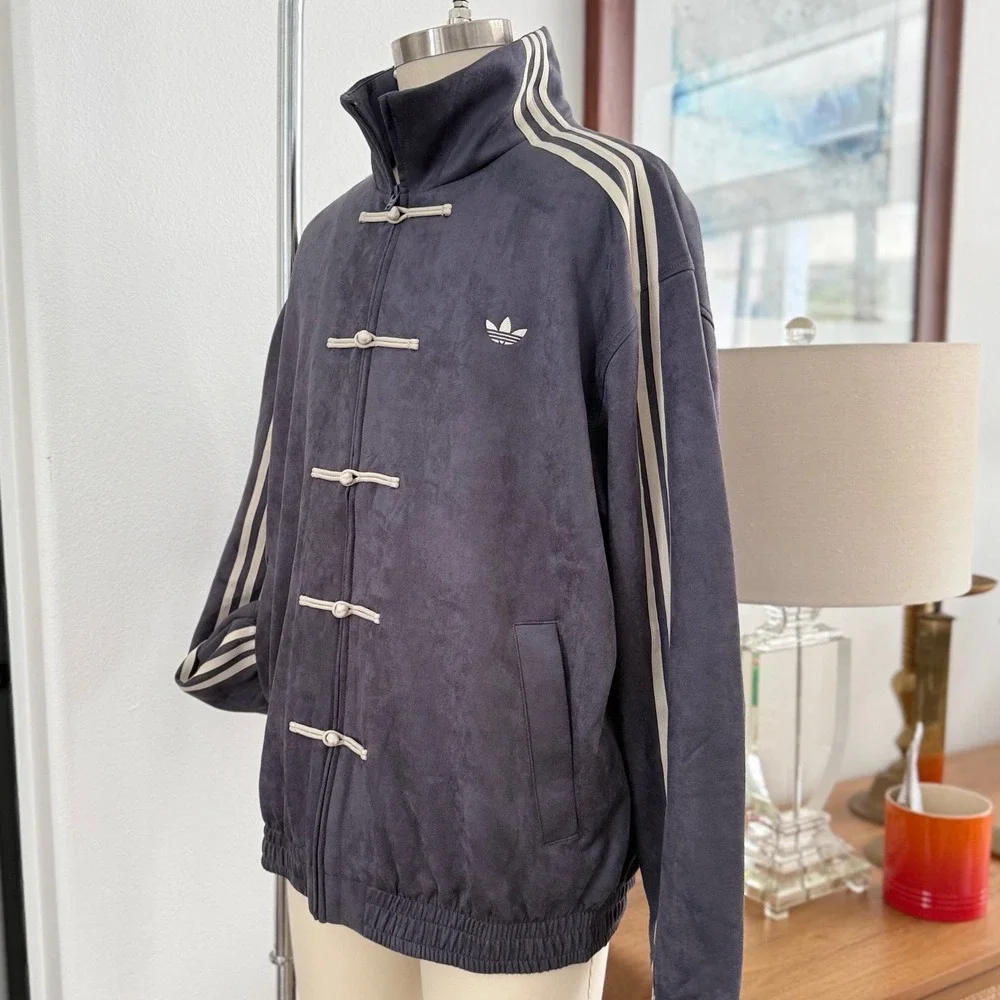 Adidas Originals Faux Suede Kung Fu Track Jacket Grey White HP0426 Mens XL